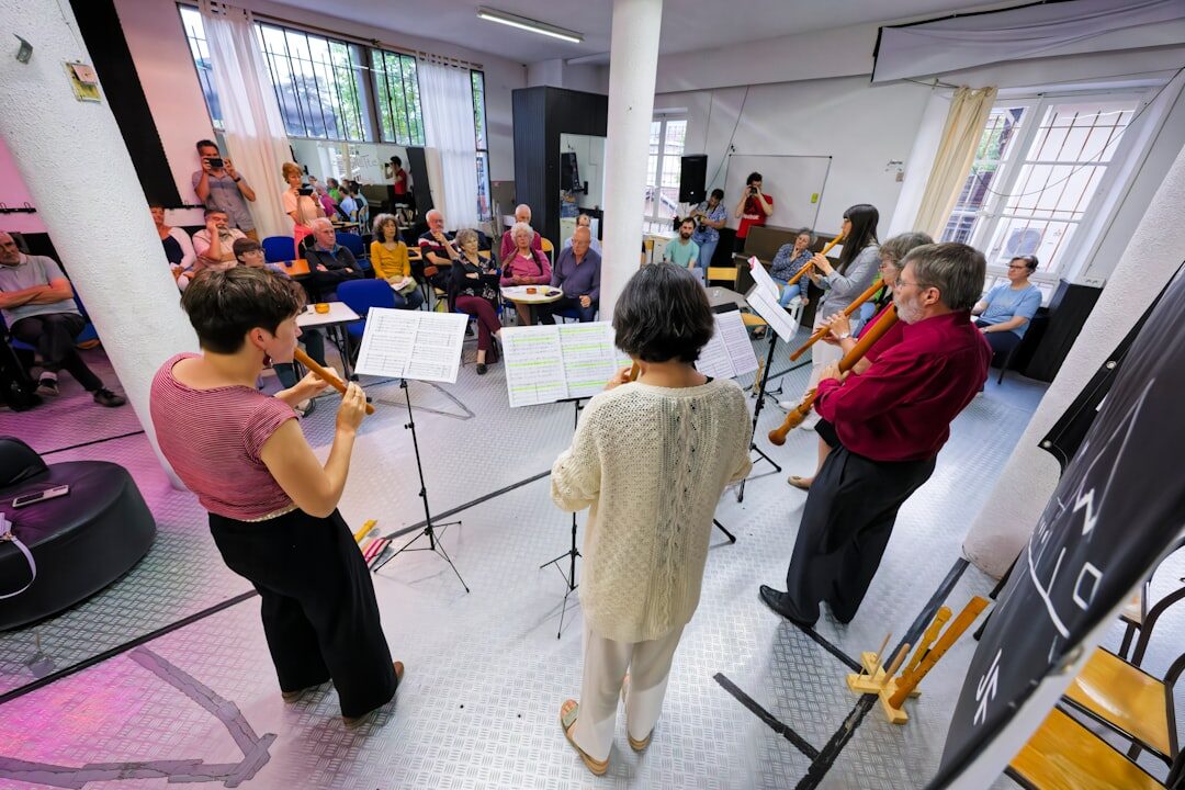 Croatian seniors dancing together at a community dance workshop